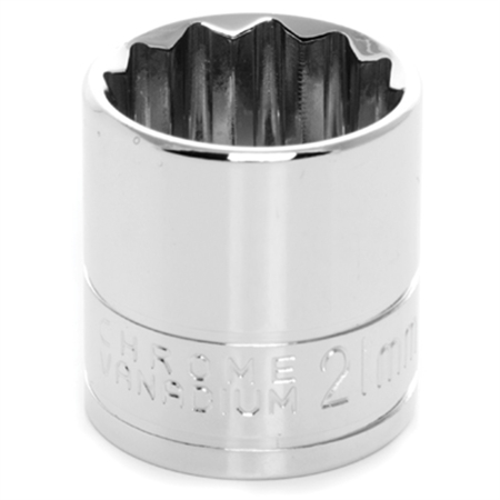 PERFORMANCE TOOL Chrome Socket, 3/8" Drive, 21mm, 12 Point, Shallow W38821